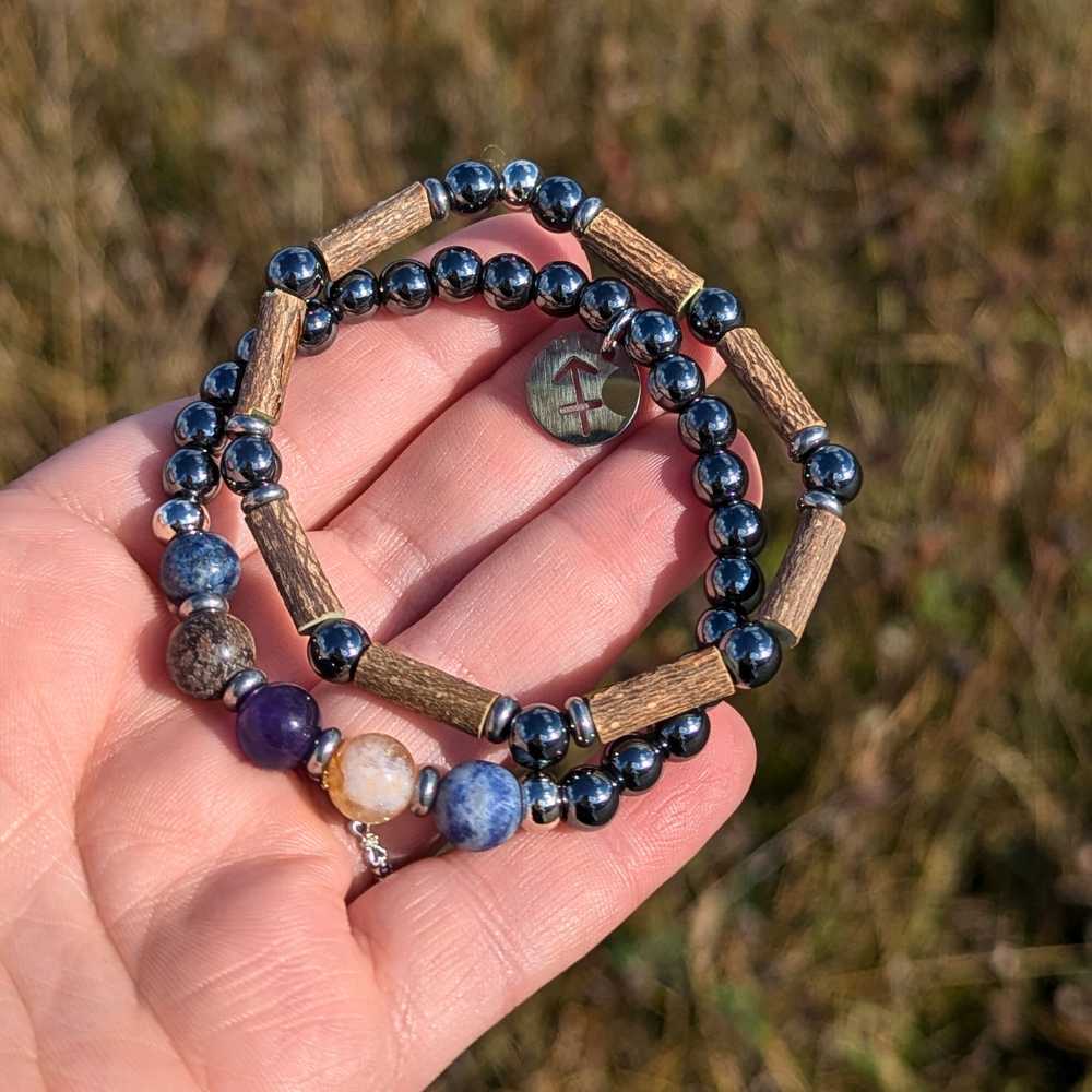 H09 | SAGITTARIUS 6 mm Hematite Bracelet Duo