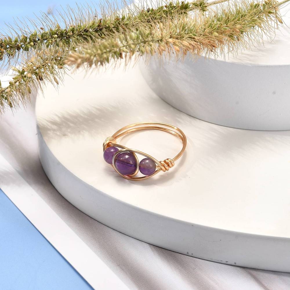 XX23 | Natural Stone 18k Gold Plated Wire Wrapped Ring