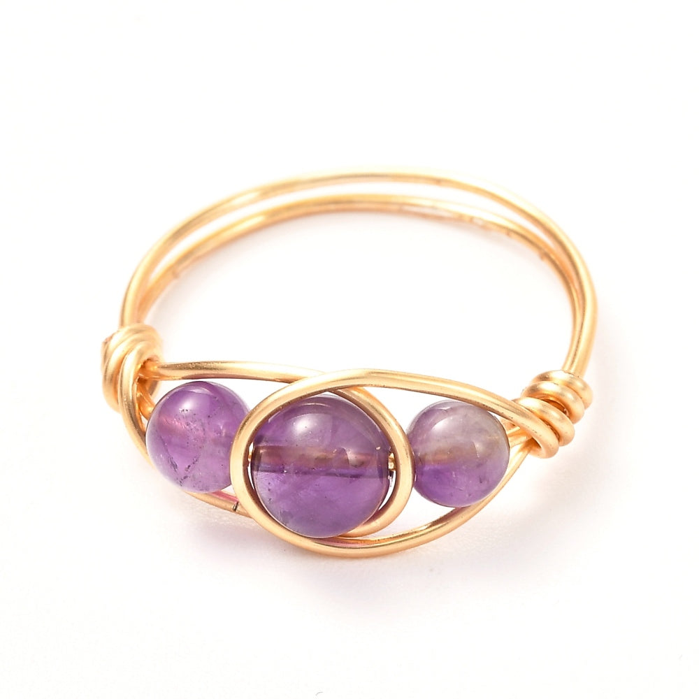 XX23 | Natural Stone 18k Gold Plated Wire Wrapped Ring