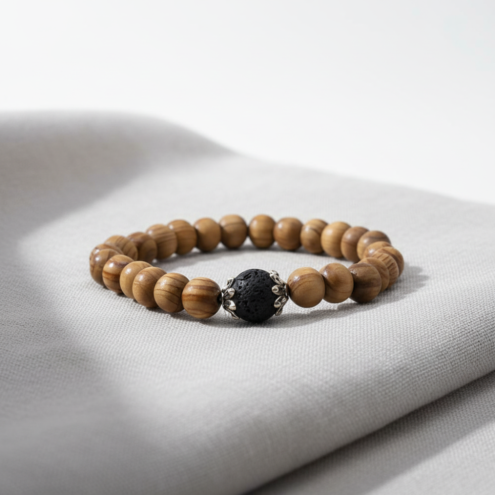 XX12 | Ensemble en pierre de lave et perles en bois