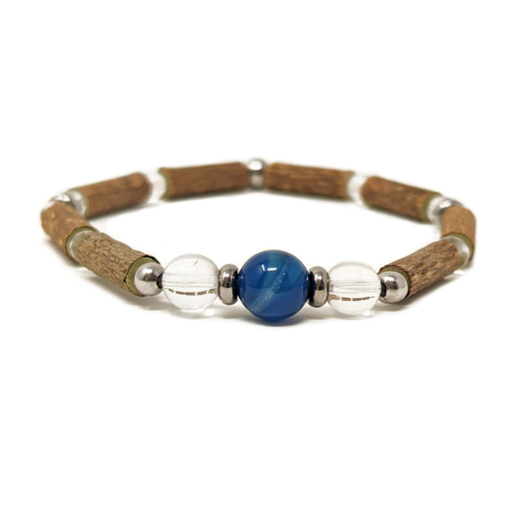 *LAST CHANCE* X29 | Blue Agate, Crystal Quartz & Silver Paw Bracelets