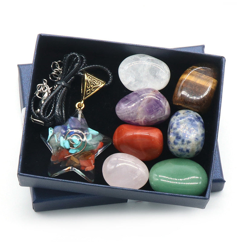 XX06 | Collier en orgonite pendentif étoile et pierres roulées des 7 chakras