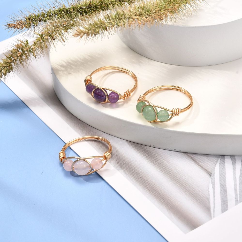 XX23 | Natural Stone 18k Gold Plated Wire Wrapped Ring
