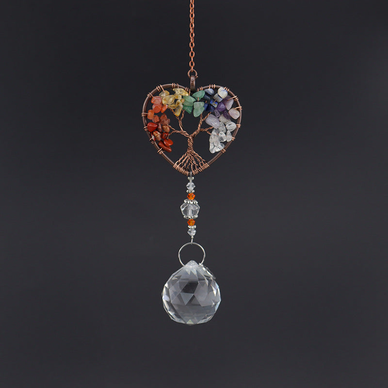 AS11 | Capteur de soleil cœur cuivre avec pendentif cristal et arbre de vie chakras