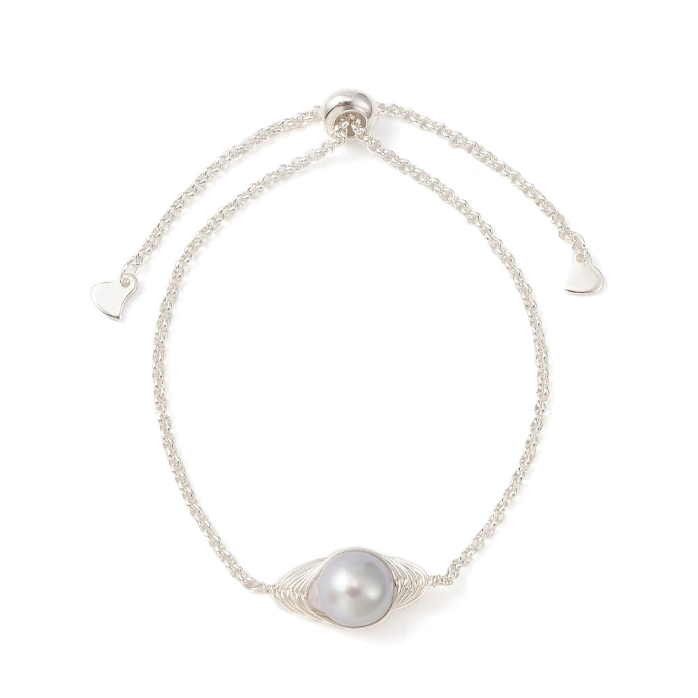 XX15 | Bracelet argenté à glissière avec perle grise naturelle