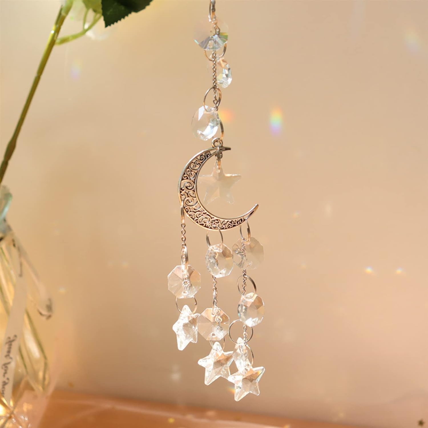 XX11 | Silver Quartz Crystal Moon & Stars Suncatcher