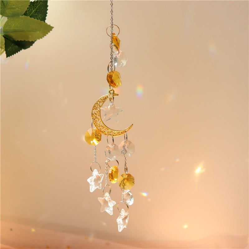 XX09 | Golden Quartz Crystal Moon & Stars Suncatcher