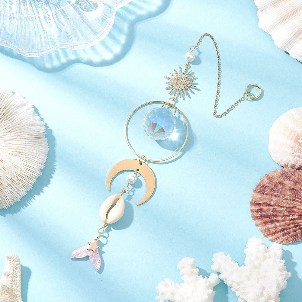 AS07 | Crystal Fishtail With Moon, Sun & Cowrie Shell Suncatcher