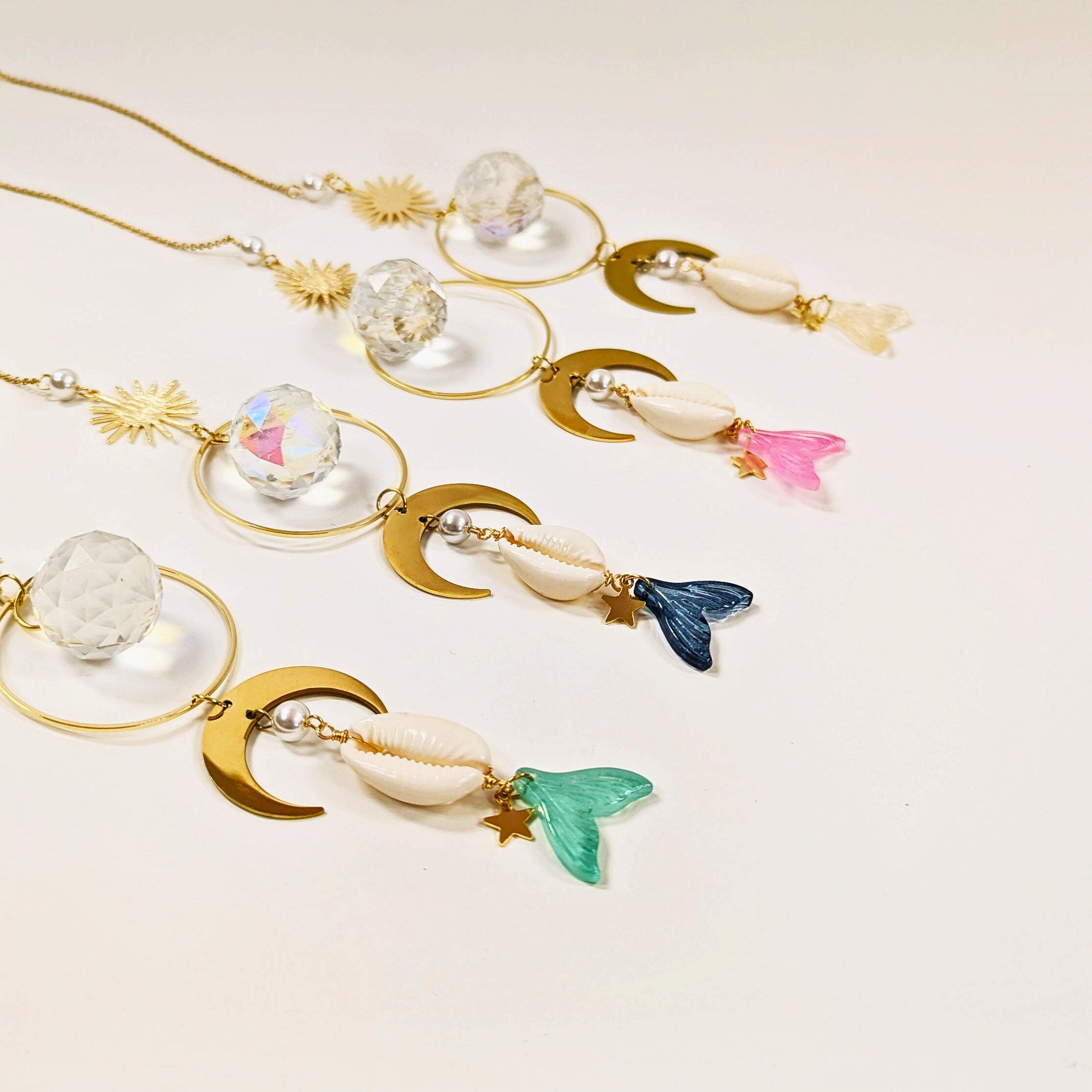 AS07 | Crystal Fishtail With Moon, Sun & Cowrie Shell Suncatcher