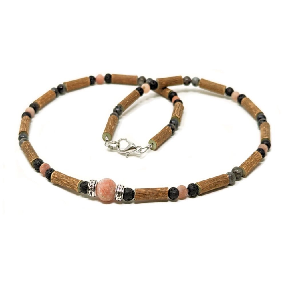 A03 | Hazel Wood, Sesame Jasper & Labradorite Diffuser Adult Necklace