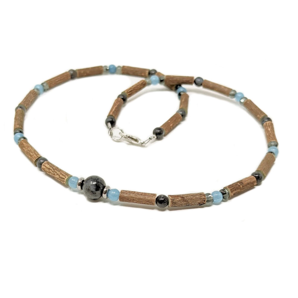 A06 | Hazel wood, aquamarine & labradorite