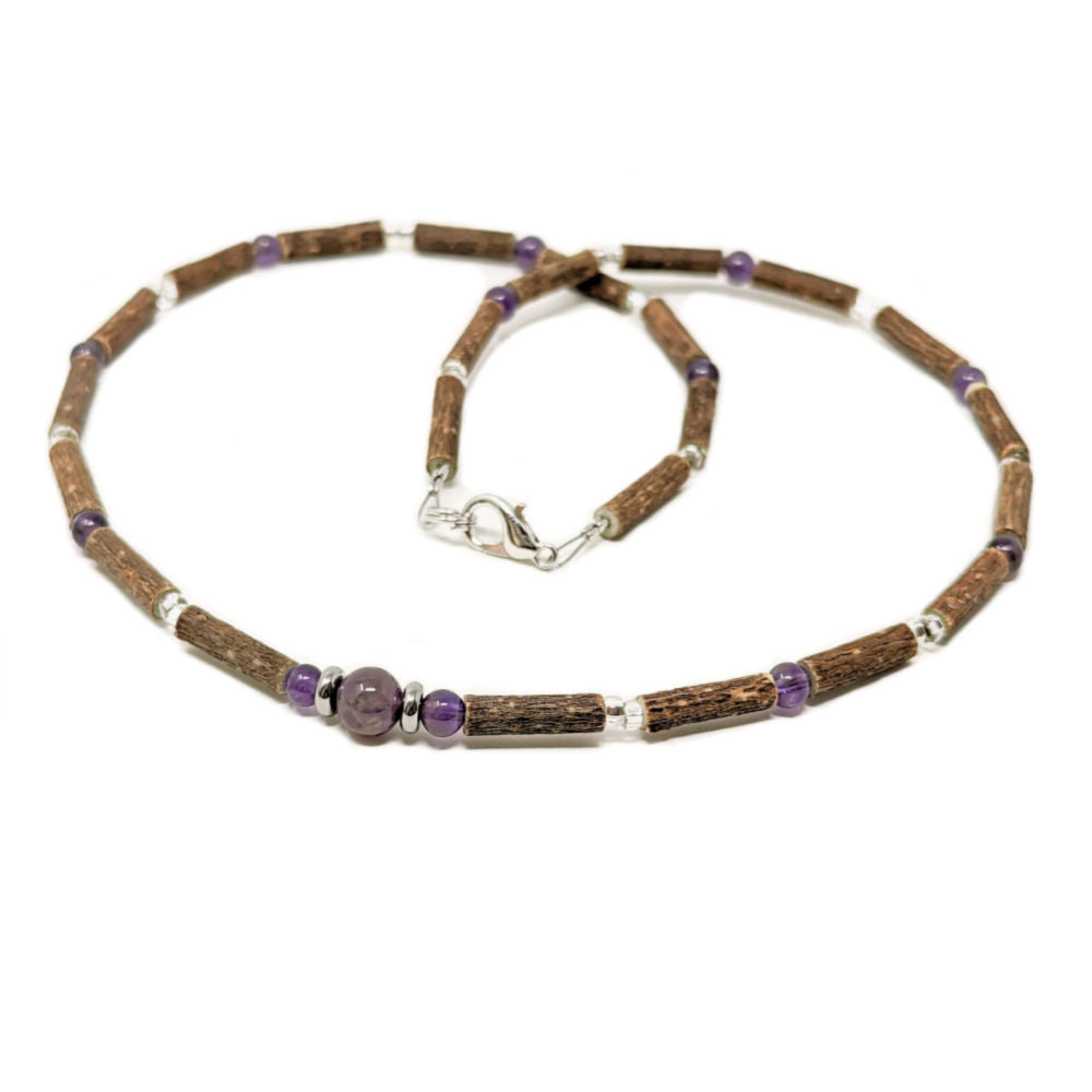 A07 | Hazel Wood & Amethyst Adult Necklace