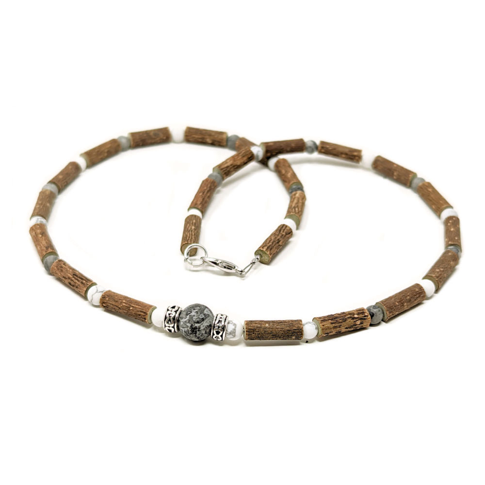 A08 | Bois de noisetier, jaspe Picasso et howlite