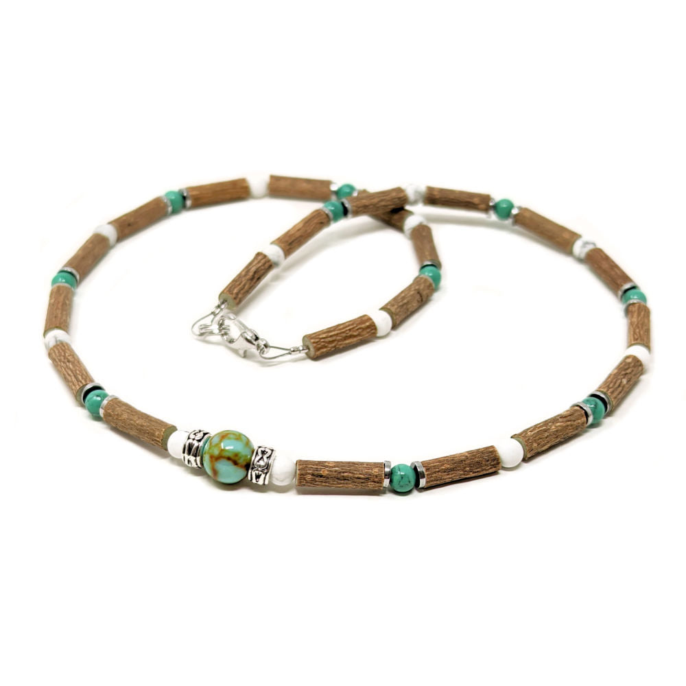 A09 | Hazel Wood, Turquoise & White Howlite Adult Necklace