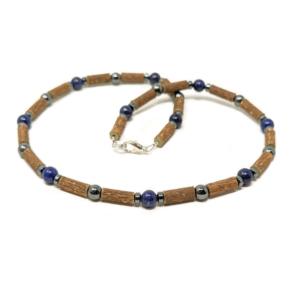 A18 | Hazel Wood, Lapis Lazuli & Hematite Adult Necklace