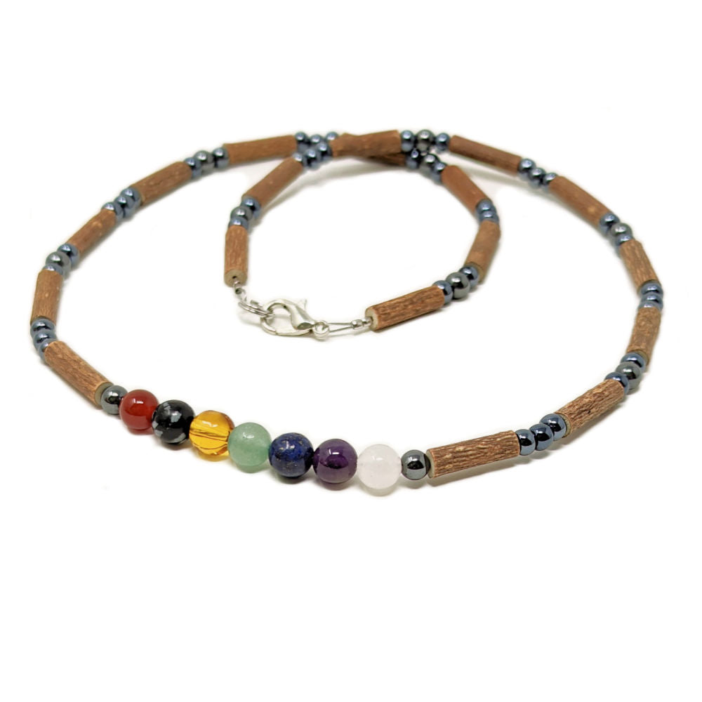 A31 | Hazel Wood, Chakra Stones & Hematite Adult Necklace