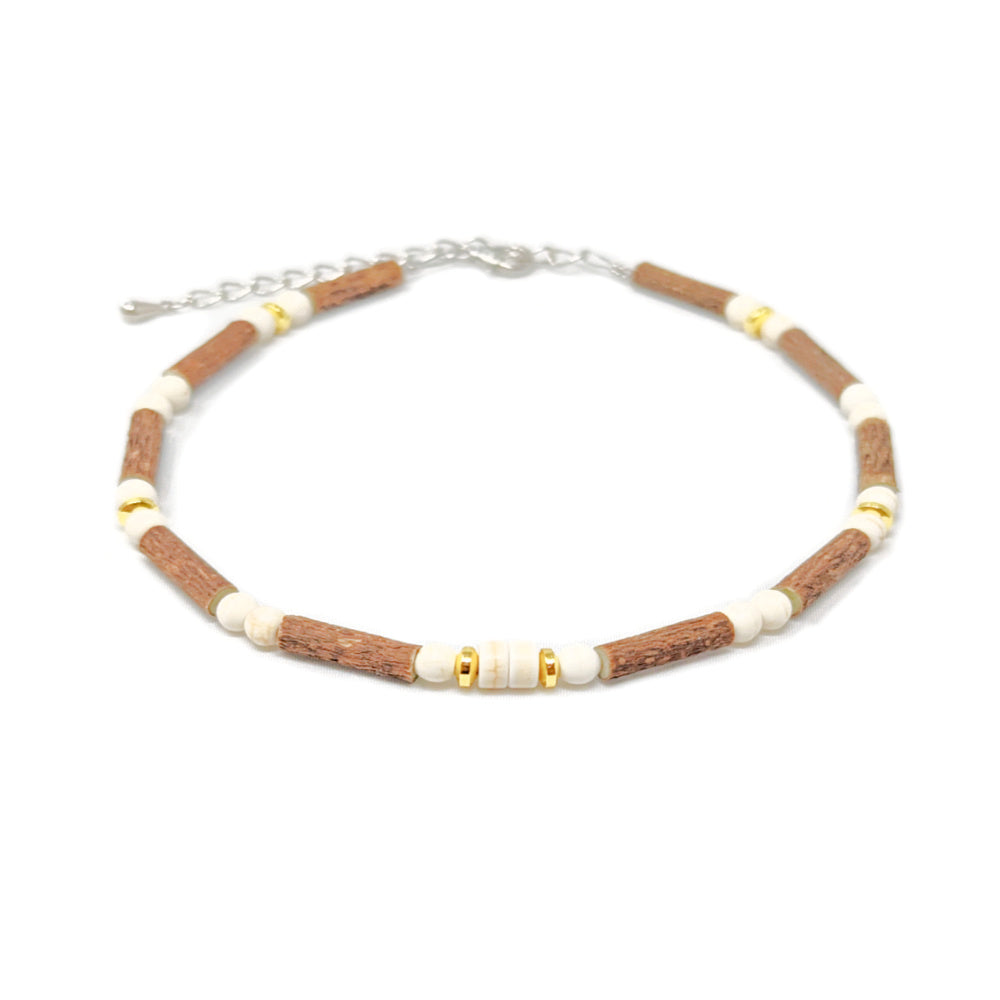 C01 | Hazel Wood, Beige & Gold Ankle Bracelet