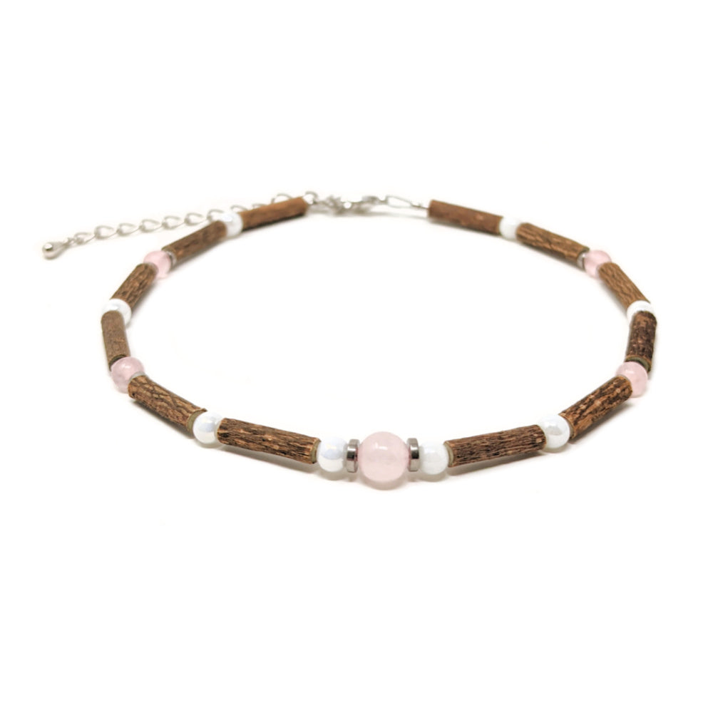 C02 | Hazel Wood & Rose Quartz Ankle Bracelet