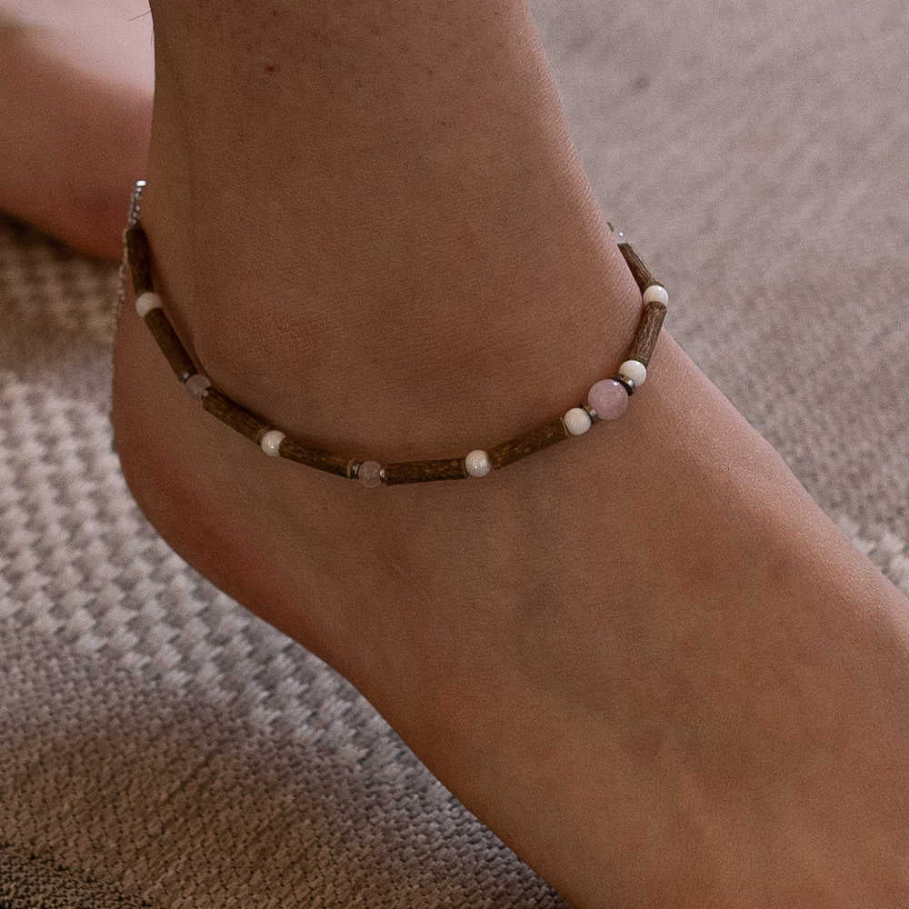 C02 | Hazel Wood & Rose Quartz Ankle Bracelet