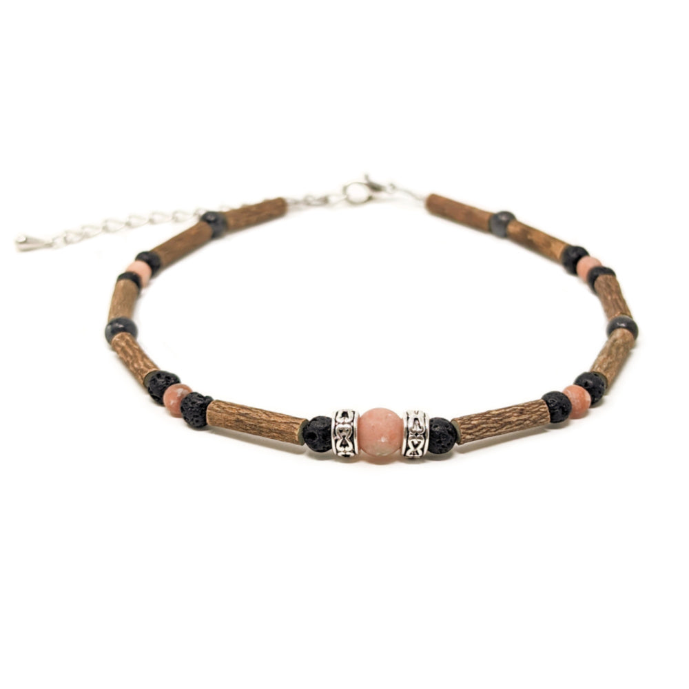 C03 | Hazel Wood, Sesame Jasper & Labradorite Diffuser Ankle Bracelet