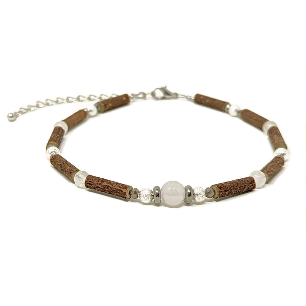 C05 | Hazel Wood & White Quartz Ankle Bracelet