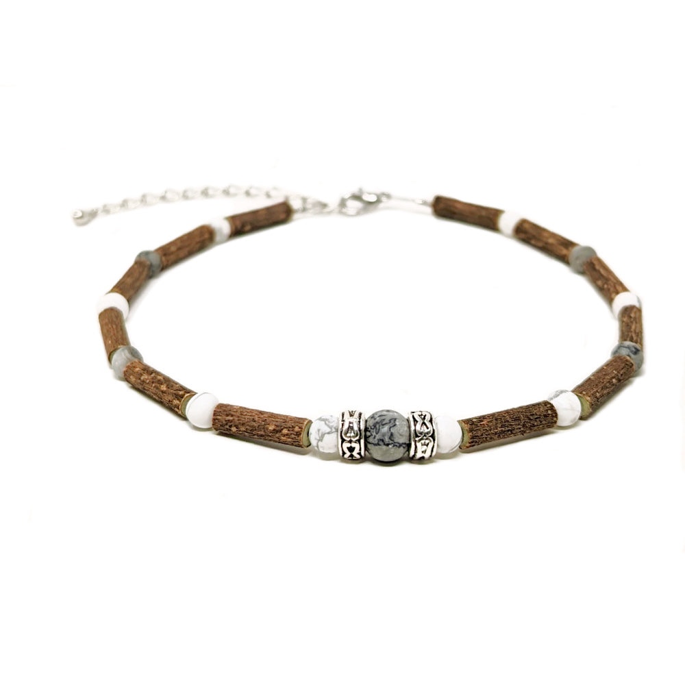 C08 | Hazel Wood, Picasso Jasper & White Howlite Ankle Bracelet