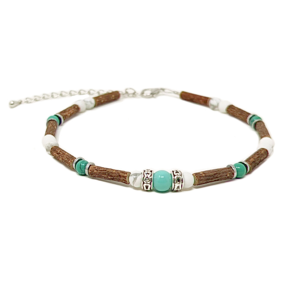C09 | Hazel Wood, Turquoise & White Howlite Ankle Bracelet