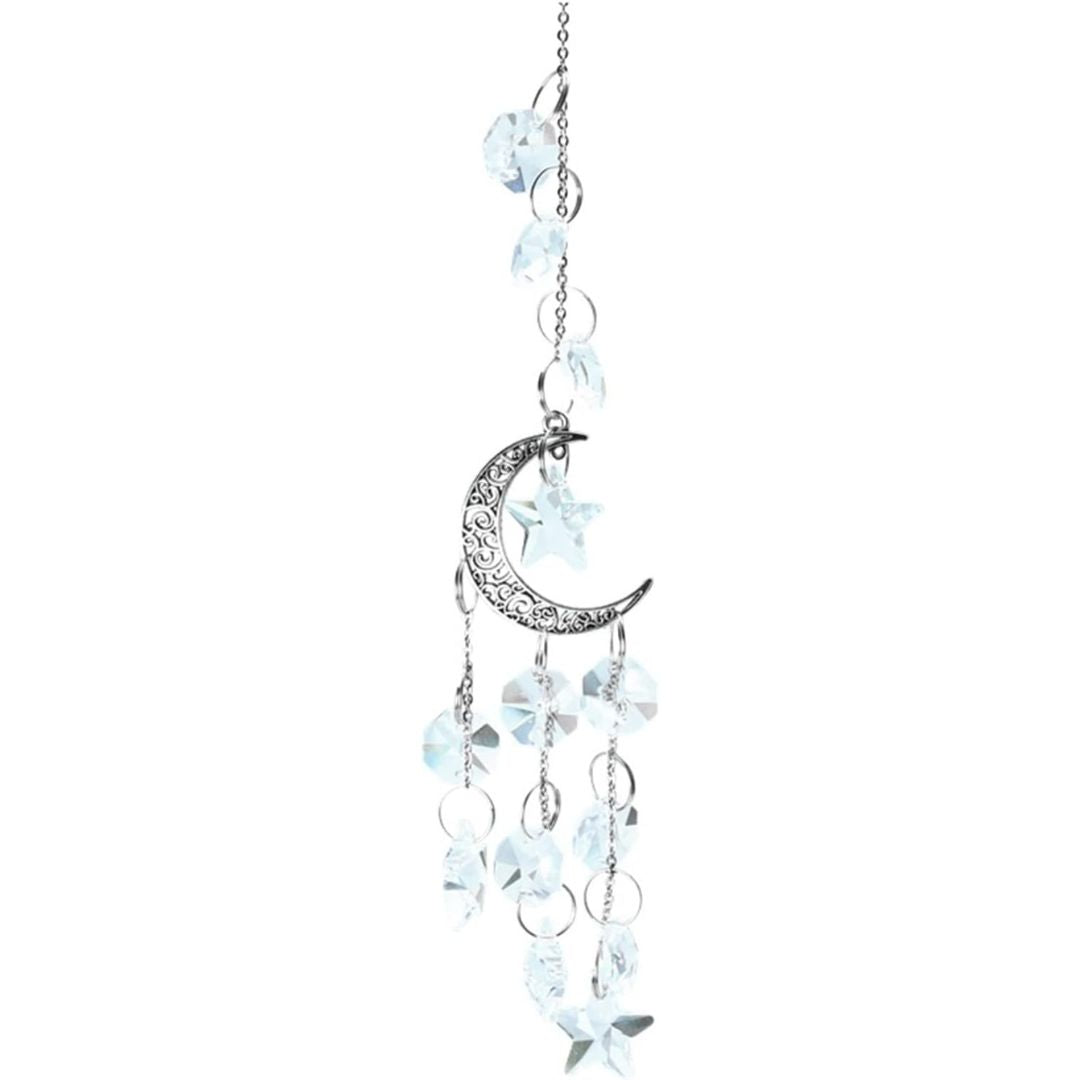 XX11 | Silver Quartz Crystal Moon & Stars Suncatcher
