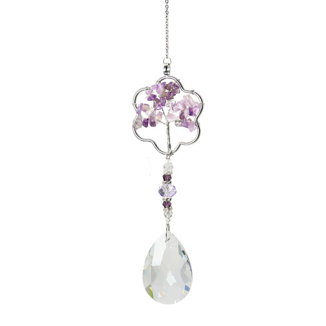 XX10 | Capteur de soleil avec quartz cristal violet et clair, arbre de vie et fleur