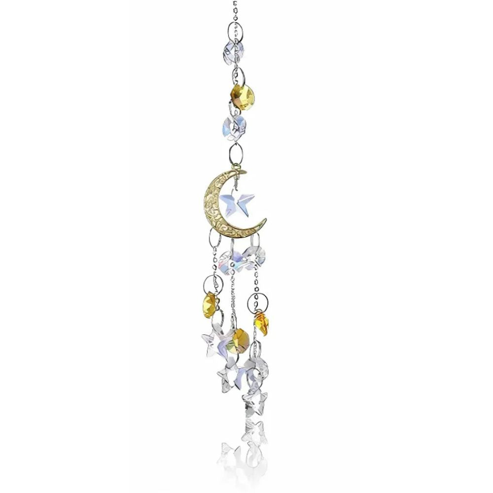 XX09 | Golden Quartz Crystal Moon & Stars Suncatcher