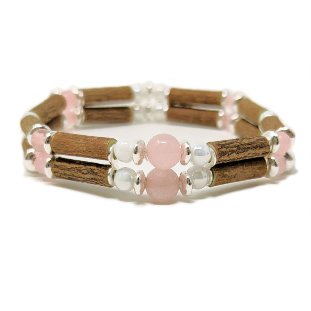 D02 | Hazel Wood & Rose Quartz Double Bracelet