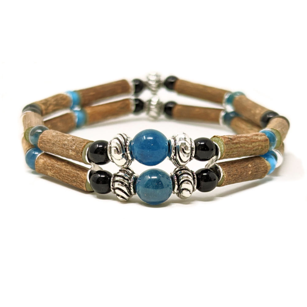 D04 | Hazel Wood & Apatite Double Bracelet