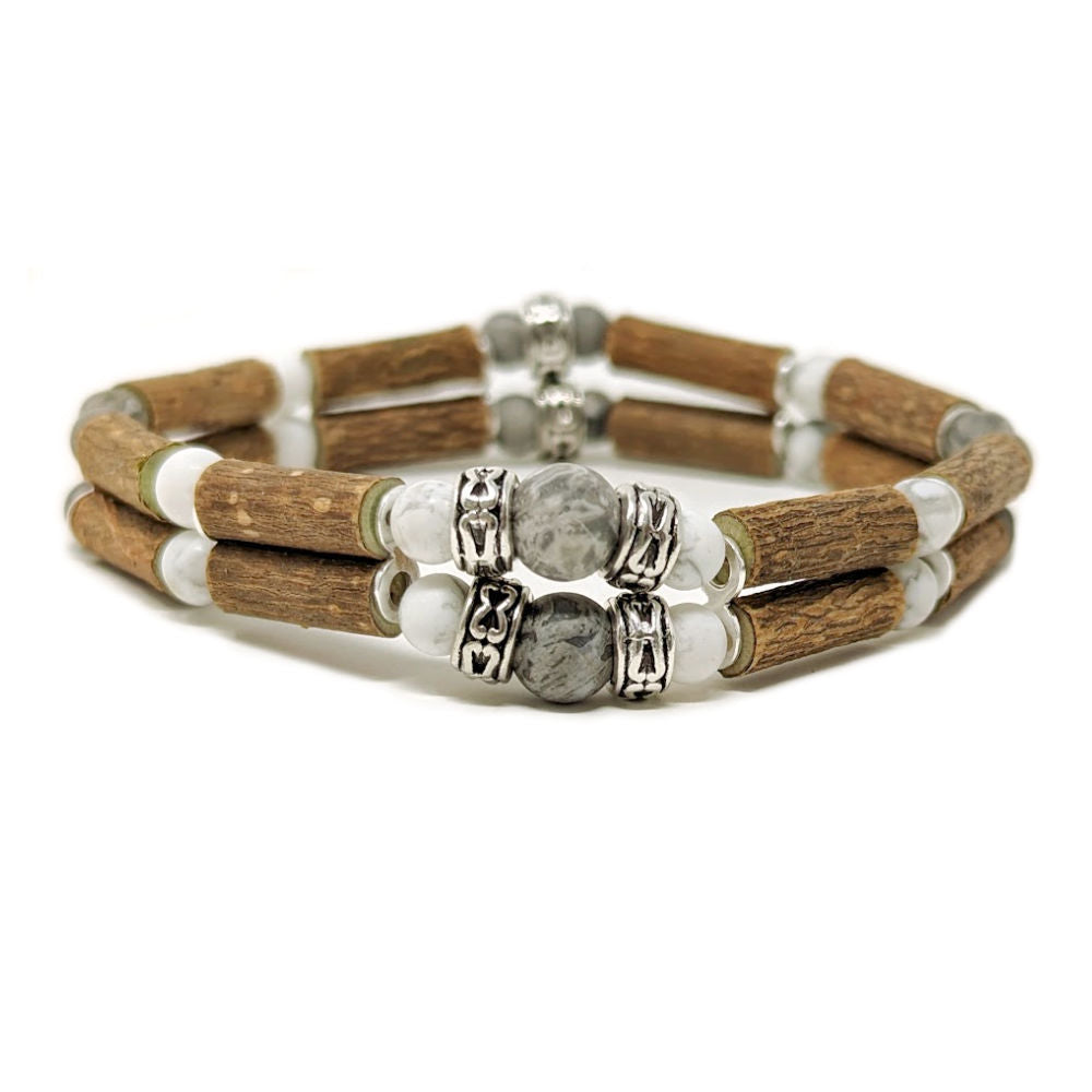D08 | Hazel Wood, Picasso Jasper & White Howlite Double Bracelet