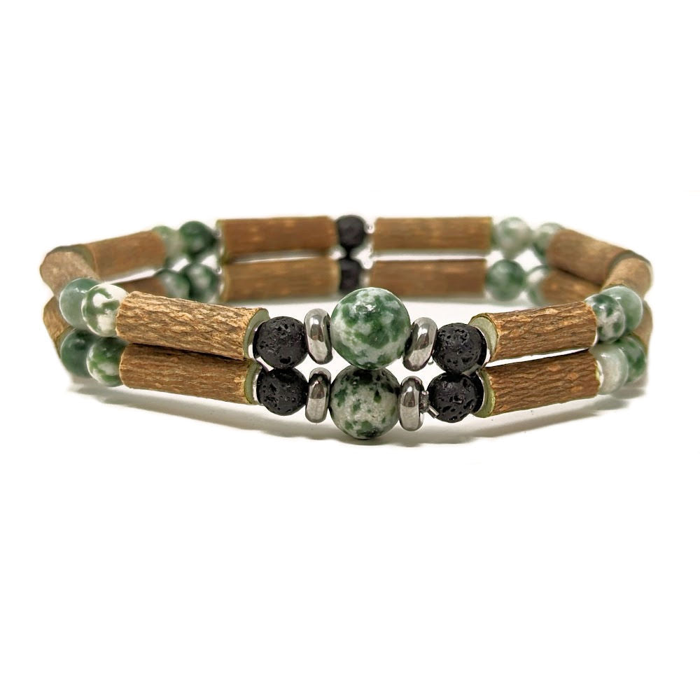 D14 | Hazel Wood & Tree Agate Diffuser Double Bracelet