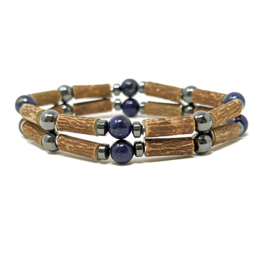 D18 | Hazel Wood, Lapis Lazuli & Hematite Double Bracelet
