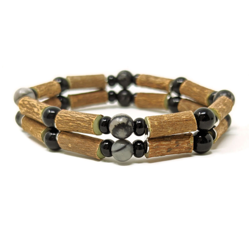 D19 | Hazel Wood & Netstone Jasper Double Bracelet