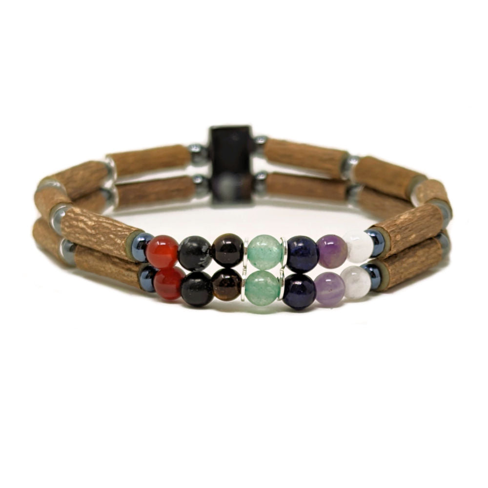 D31 | Hazel Wood, Chakra Stones & Hematite Double Bracelet