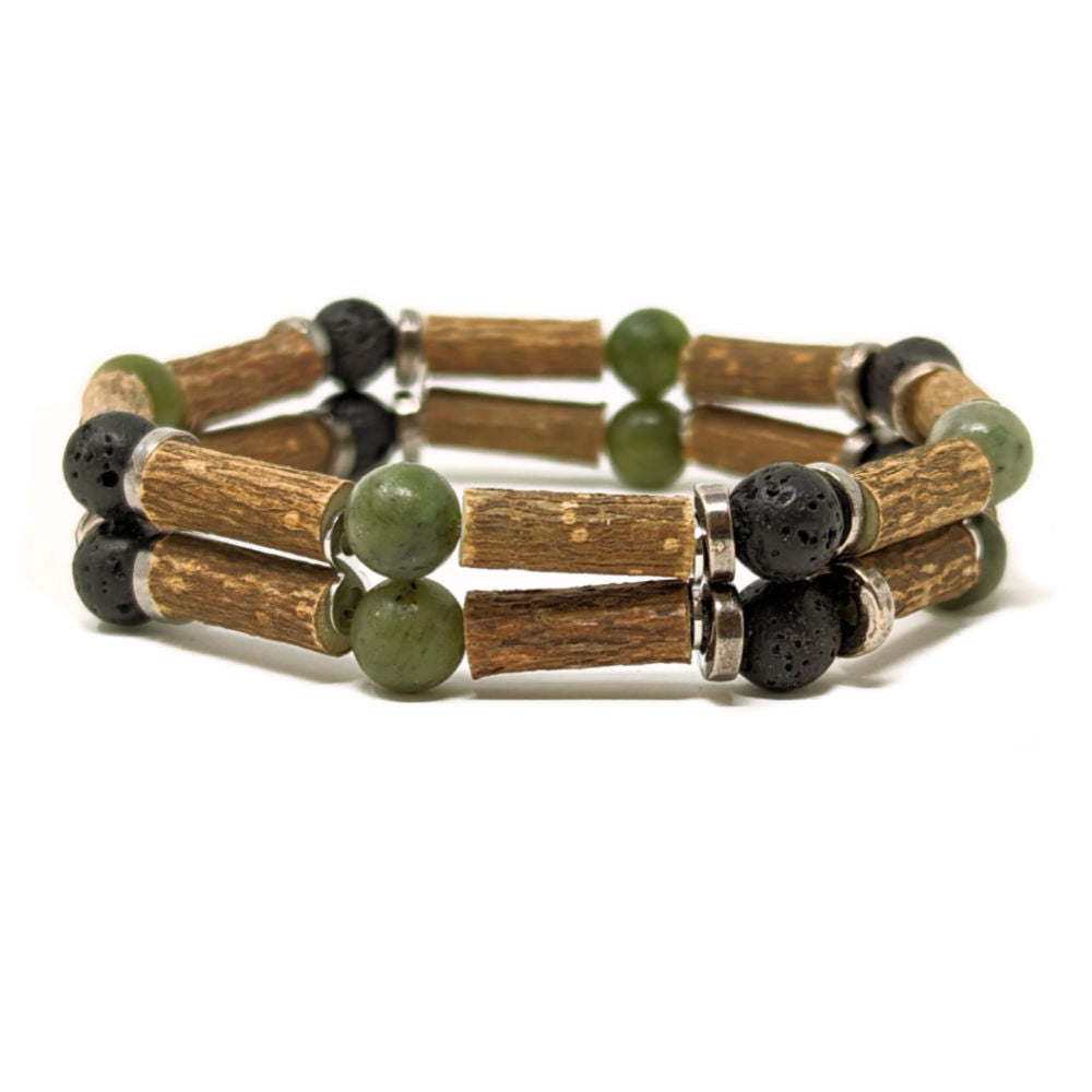 D52 | Hazel Wood & Green Jade Diffuser Double Bracelet