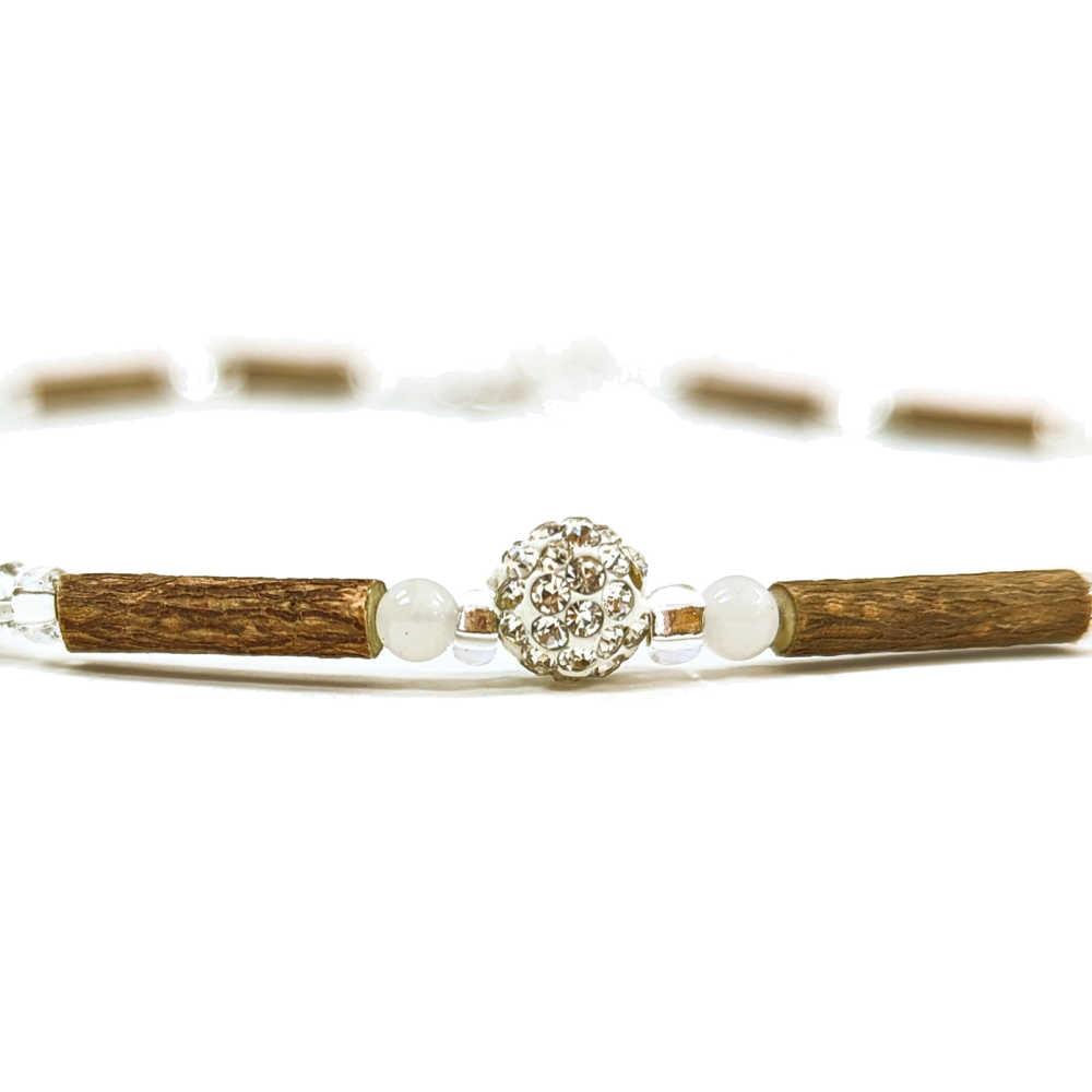 E05 | Hazel wood, white quartz & shamballa - Pur Noisetier | Pure Hazelwood