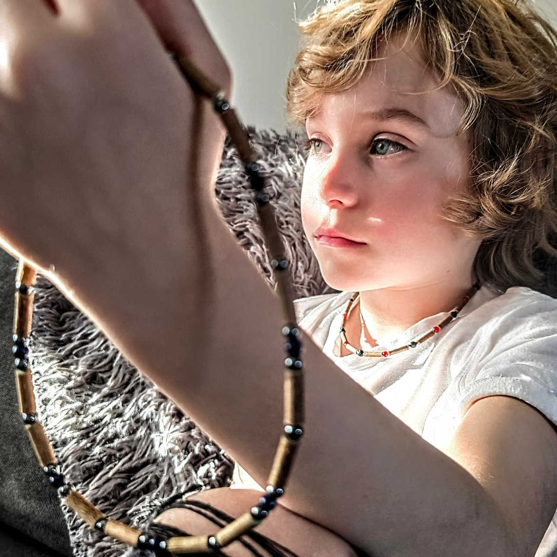 E14 | Hazel Wood, Green Jade & Lava Stones Kid Necklace (4-10 Years)