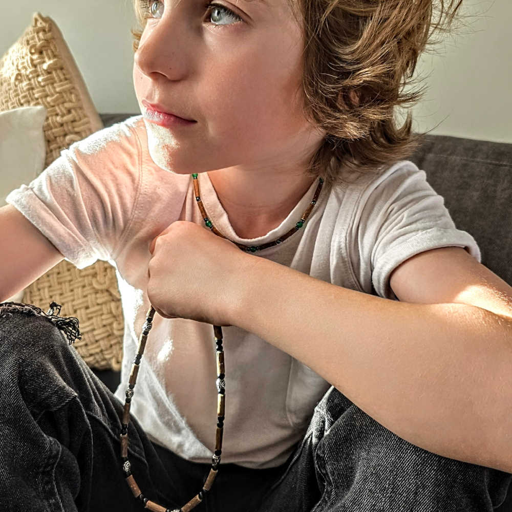 E10 | Hazel Wood & Picasso Jasper Kid Necklace (4-10 Years)
