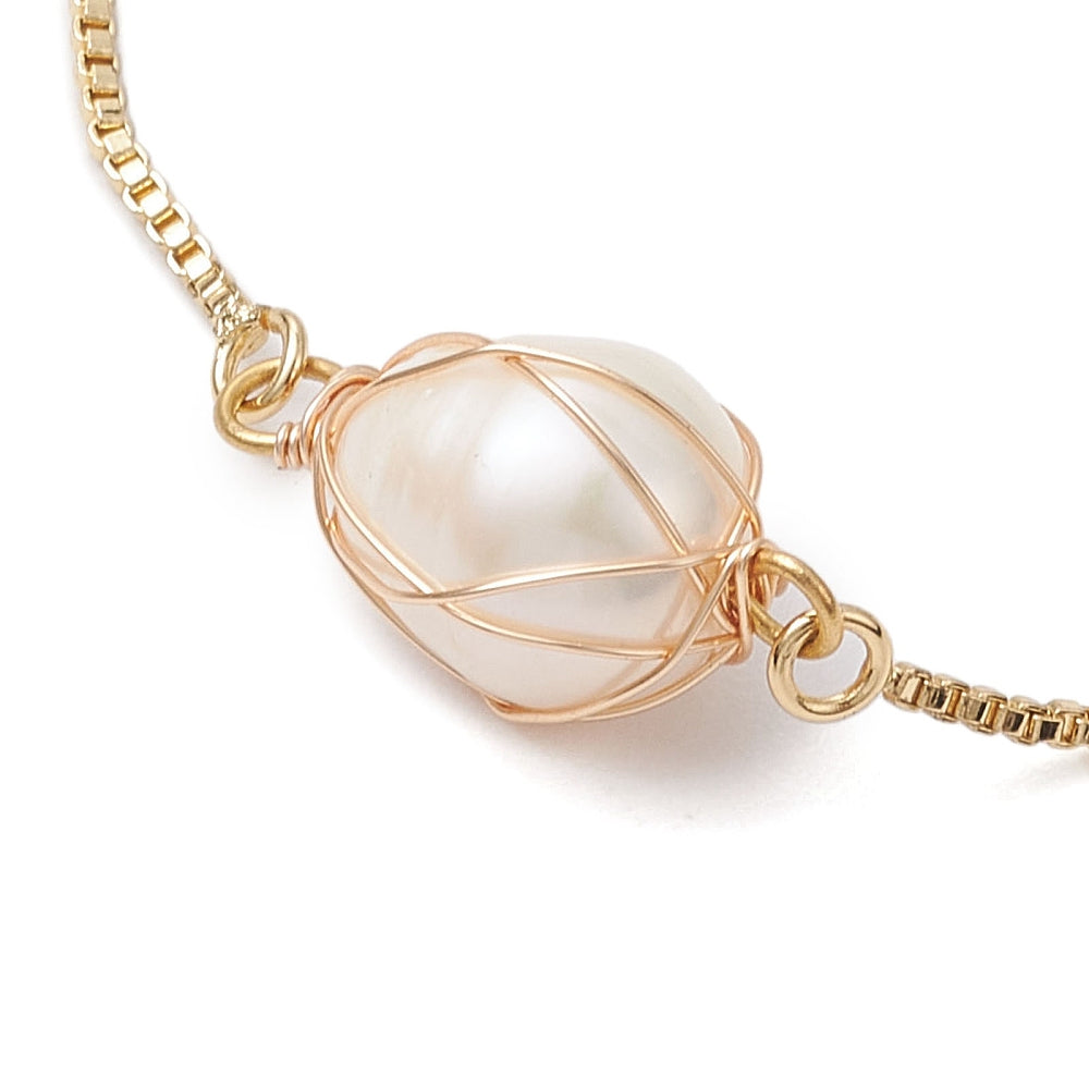 XX05 | Natural White Pearl Golden Slider Bracelet
