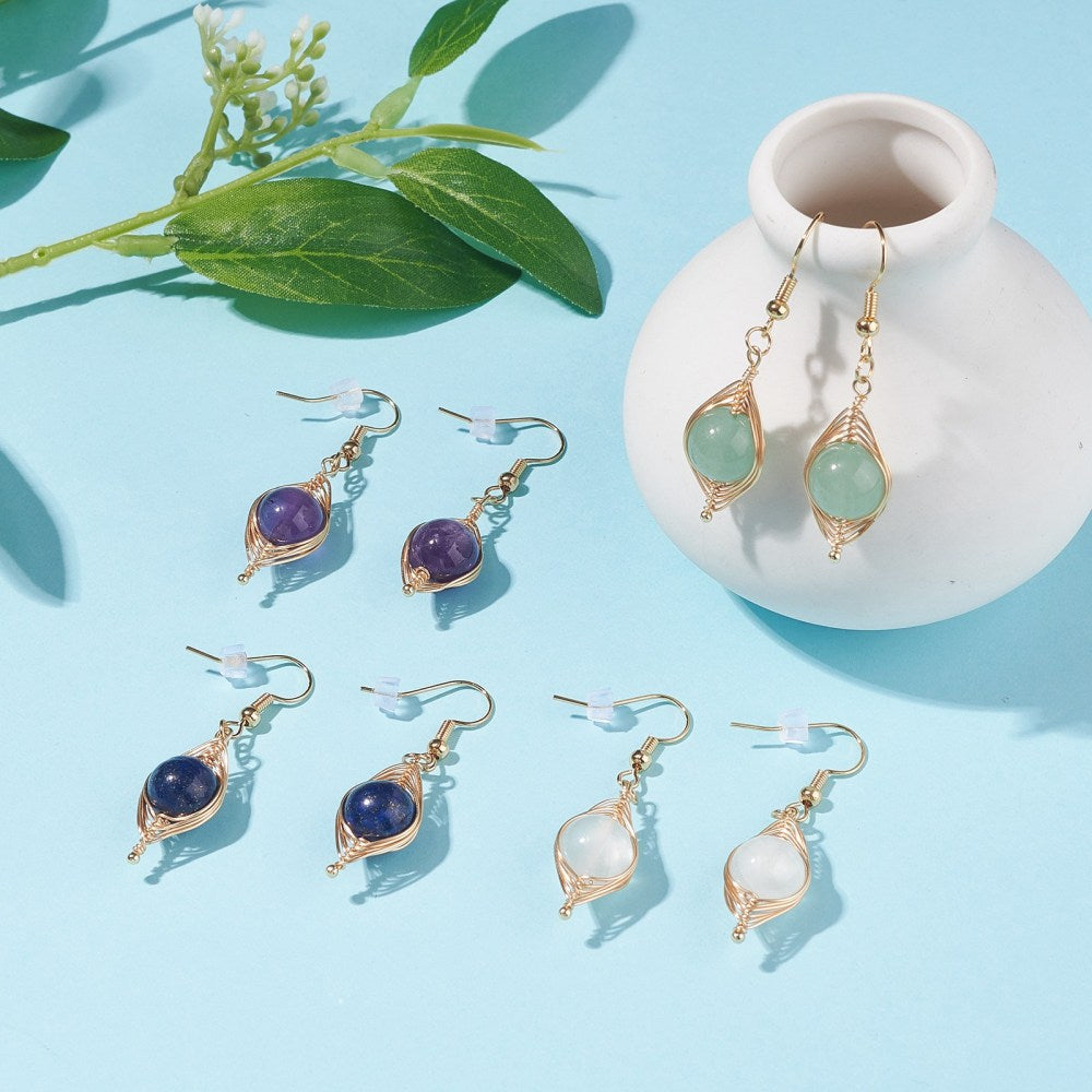 R14 | Boucles d'oreilles pendantes argentées et dorées avec pierres naturelles