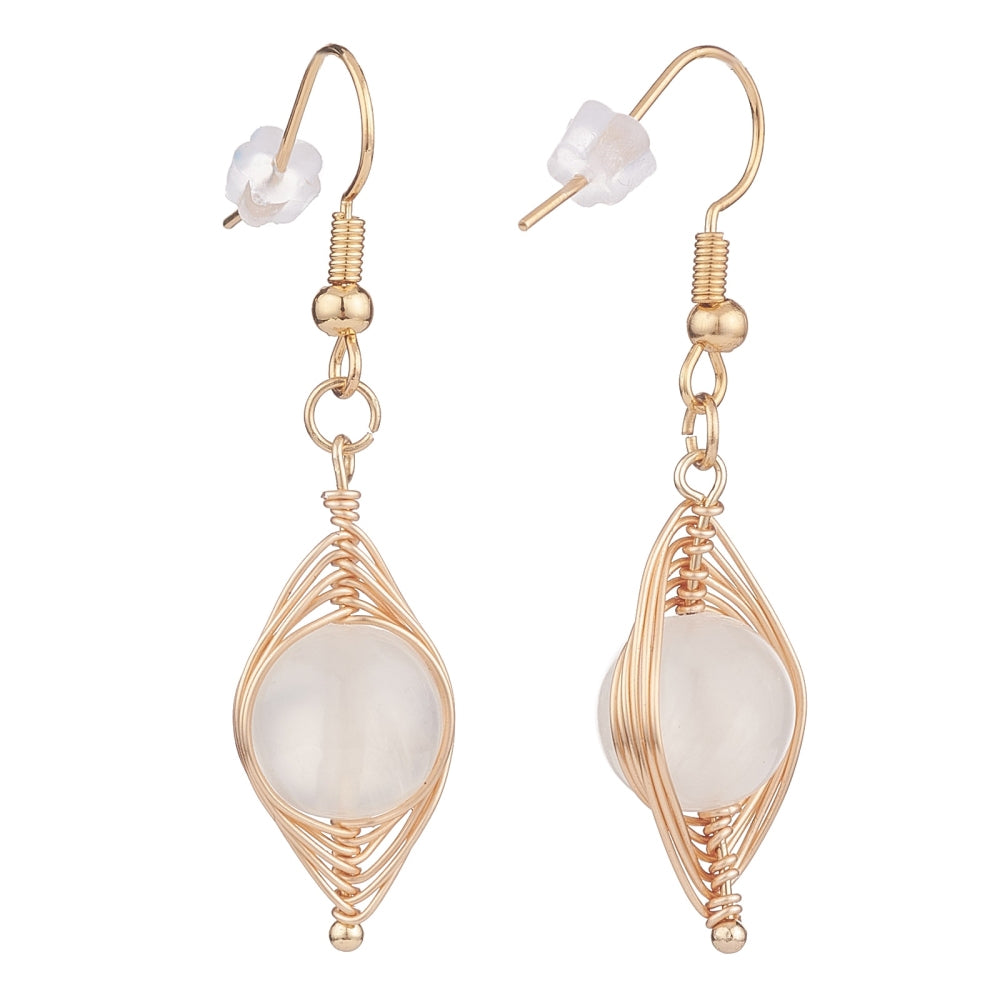 R14 | Boucles d'oreilles pendantes argentées et dorées avec pierres naturelles