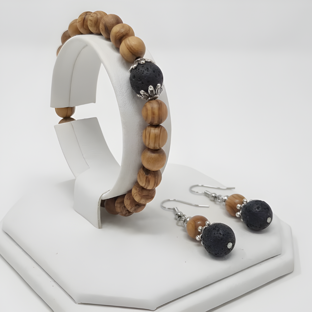 XX12 | Ensemble en pierre de lave et perles en bois