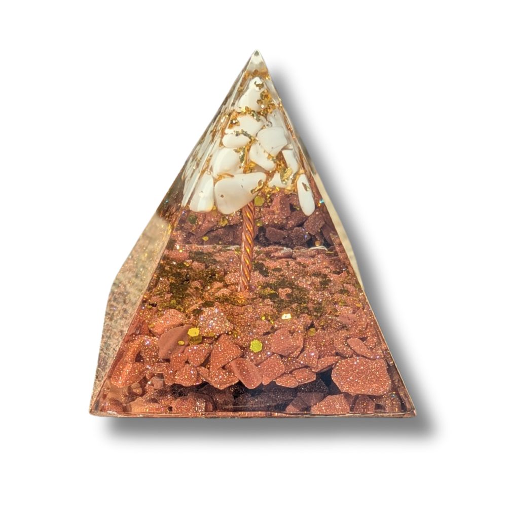 P16 | Goldstone & White Jade Orgonite Pyramid