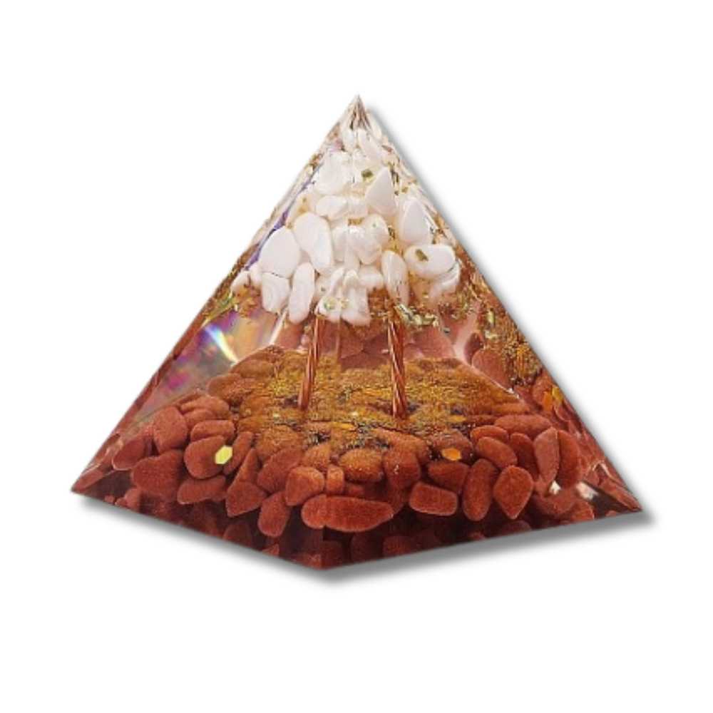 P16 | Goldstone & White Jade Orgonite Pyramid