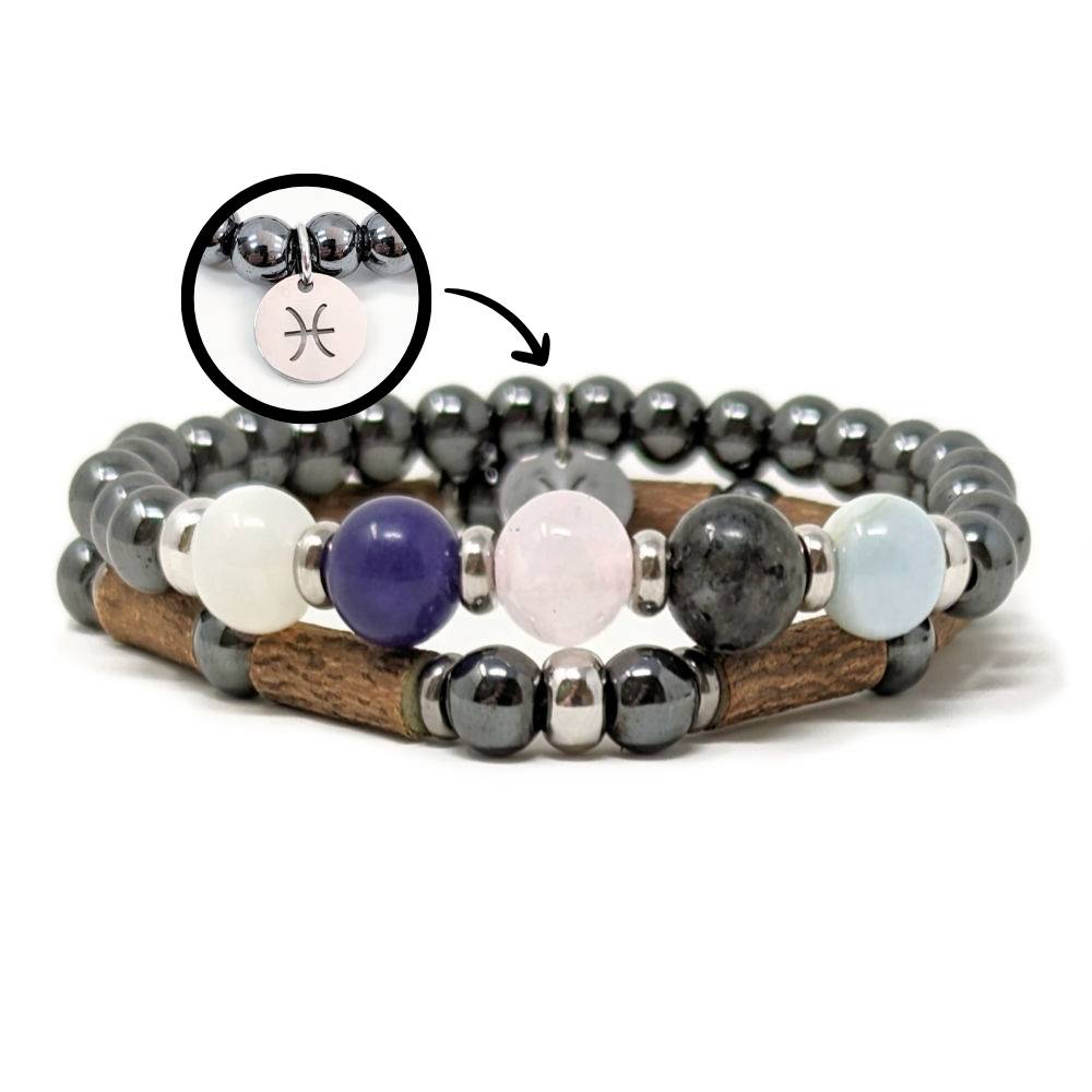 H12 | Duo de bracelets POISSONS 6 mm hématite