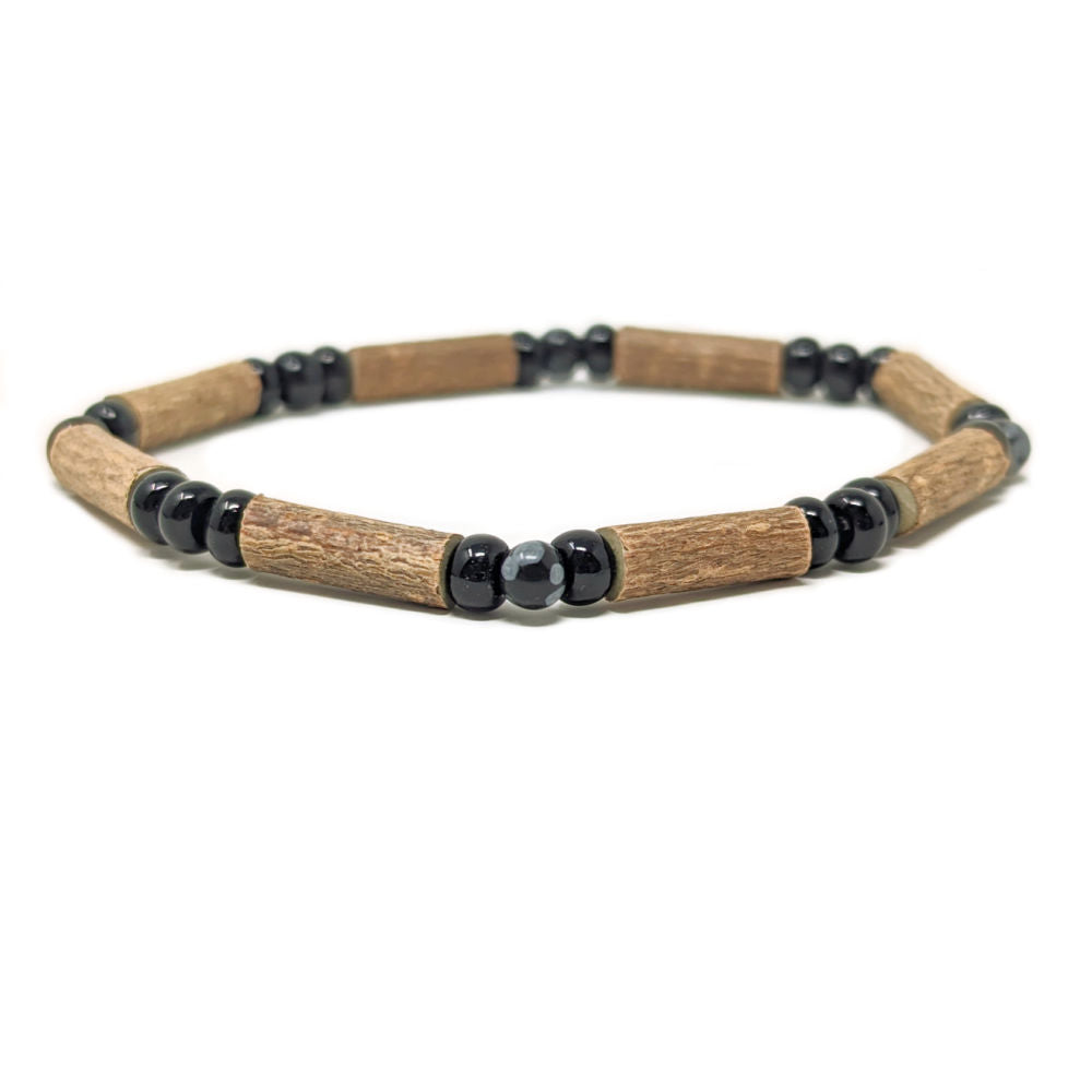 S11 | Hazel Wood & Snowflake Obsidian Single Bracelet
