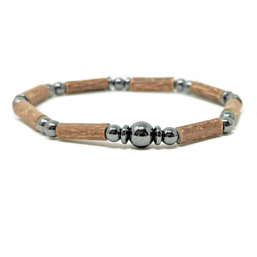 S12 | Hazel Wood & Small Hematite Single Bracelet